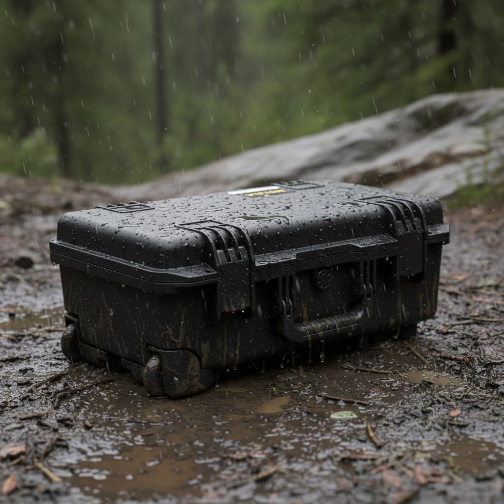 MEIJIA Premium Waterproof Hard Compact Rolling Camera Case with customizable fit foam and wheels,Full Protection with Light&Convenient Design,21.7'x14.1'x8.8',Elegant Black