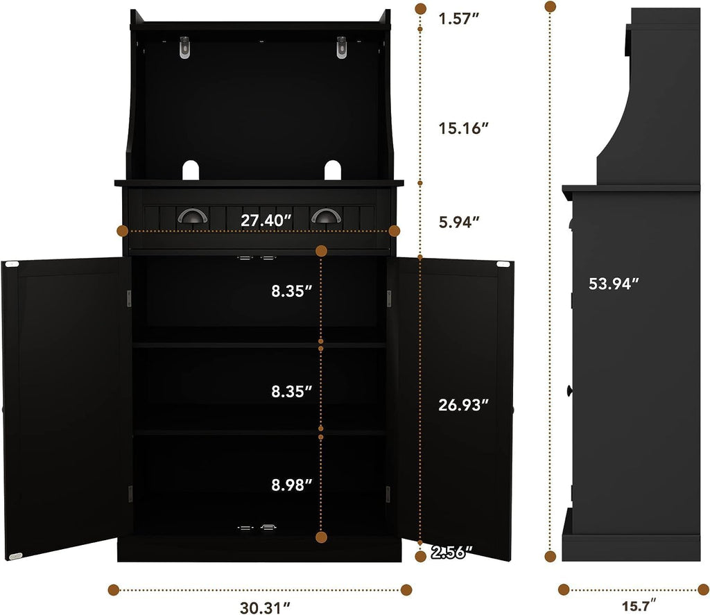 HOLTICO 54' Freestanding Kitchen Pantry Storage Cabinet with Doors and Adjustable Shelves, Microwave Oven Cabinet with Drawer for Kitchen, Bathroom or Hallway,Black