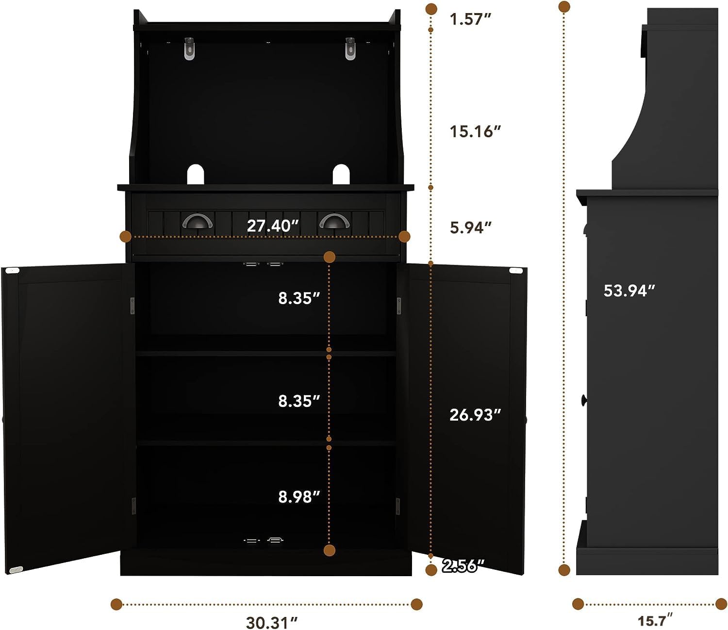 HOLTICO 54' Freestanding Kitchen Pantry Storage Cabinet with Doors and Adjustable Shelves, Microwave Oven Cabinet with Drawer for Kitchen, Bathroom or Hallway,Black