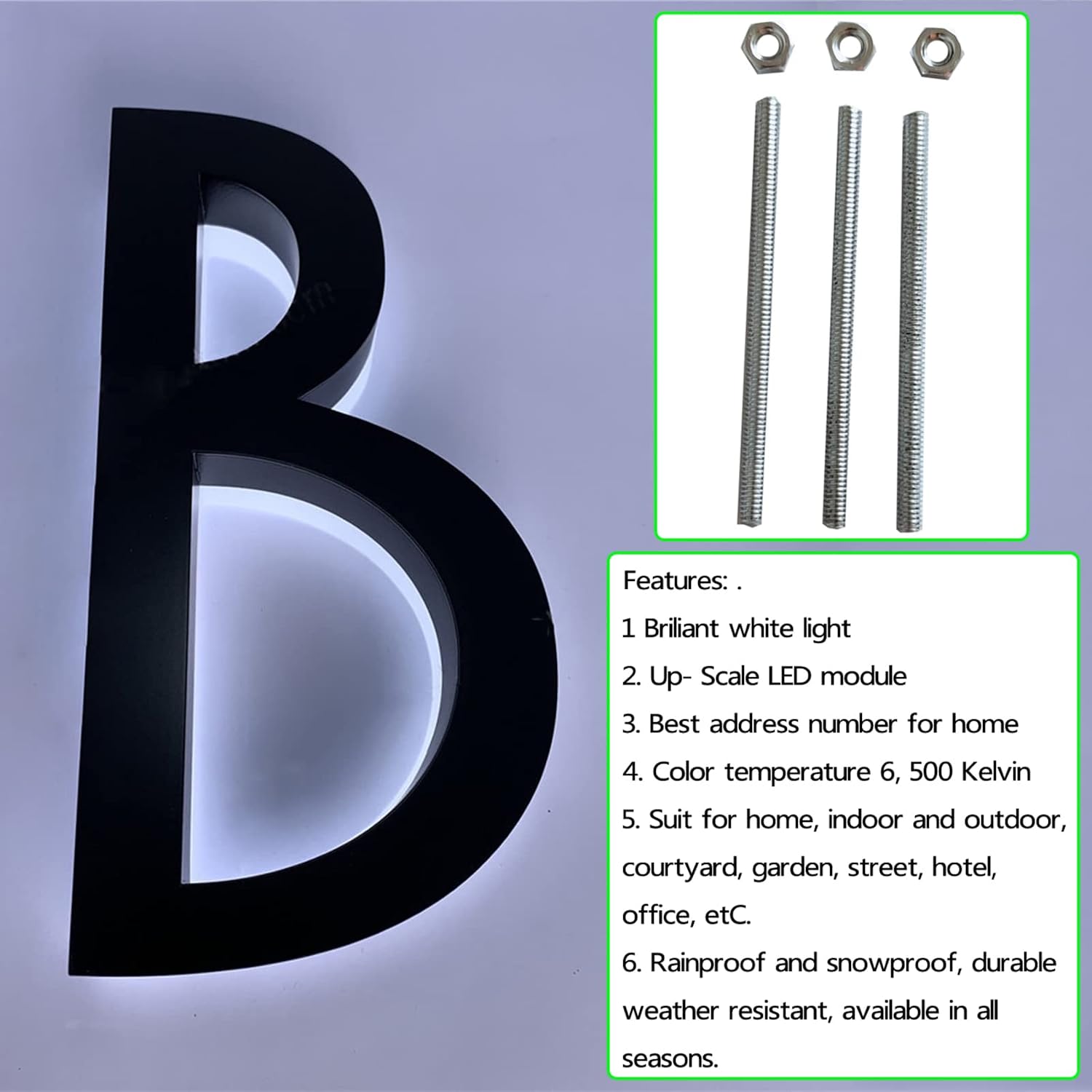 Modern Backlit LED House Number 16', Stainless Steel Light Up Address Numbers For Outside, Lighted House Numbers, Illuminated Address Signs For House,0