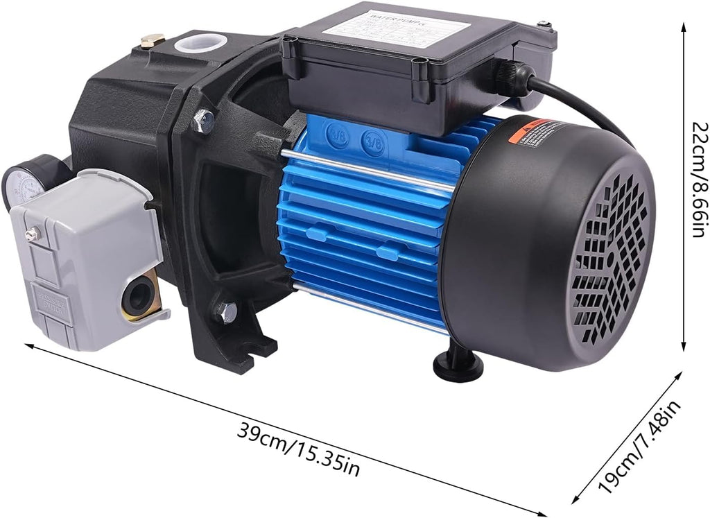 1 HP Shallow/Deep Well Pump with Ejector Kit - Cast Iron Jet Water Pump, Well Depth Up to 26ft or 82ft, Automatic Pressure Switch, 110V Water Transfer Pump for Farm Lawn Garden (1HP)