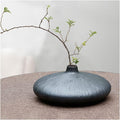 Flower Vase, Chinese Vase, Creative Flat Round Dark Black Small with Ceramic Vase, Modern Minimalist Style, Tea Room, Living Room, Wine Cabinet, Decorative Vases for Home