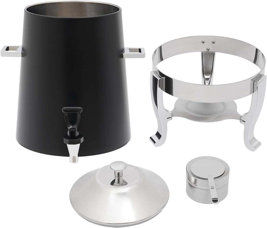 Coffee Urn With Fuel Holder, 3.5 Gallon/13L Stainless Steel Beverage Dispensers for Coffee Tea Hot Water, Hot Drink Dispenser with Stand, Chafer Urn with Spigot for Parties Catering (Black)
