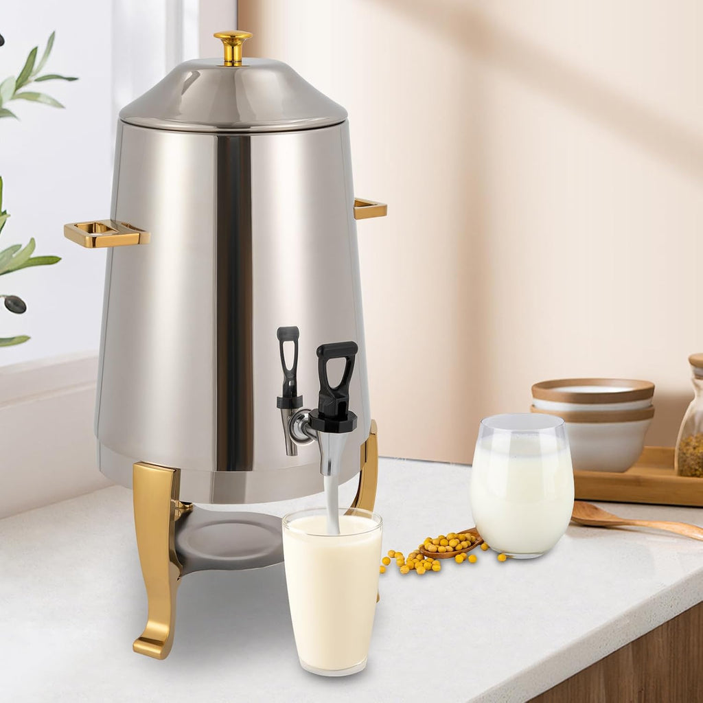 13L Hot Beverage Dispenser, Hot Drinks Dispenser, Coffee Chafe, Urn Hot Drinks Dispenser with Spigot, Commercial Grade Stainless Steel Coffee Maker Hot Water Urn for Catering Buffet (Gold)