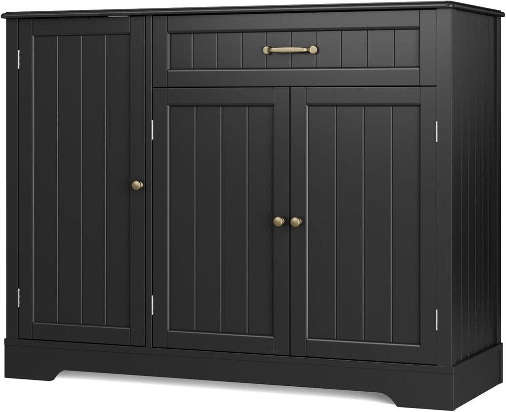 Gizoon Kitchen Sideboard Buffet Cabinet with Storage Small Coffee Bar Cabinet with Drawer, Kitchen Pantry Storage Cabinet with Door and Shelves for Bathroom and Living Room, Black, Painted