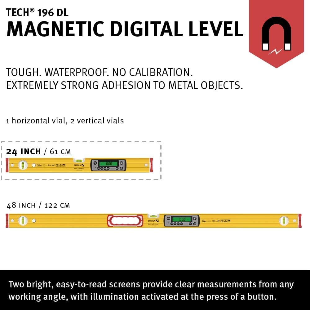 STABILA TECH LEVEL 196 Digital Spirit Level, 24 Inch, Cat. Number 39520