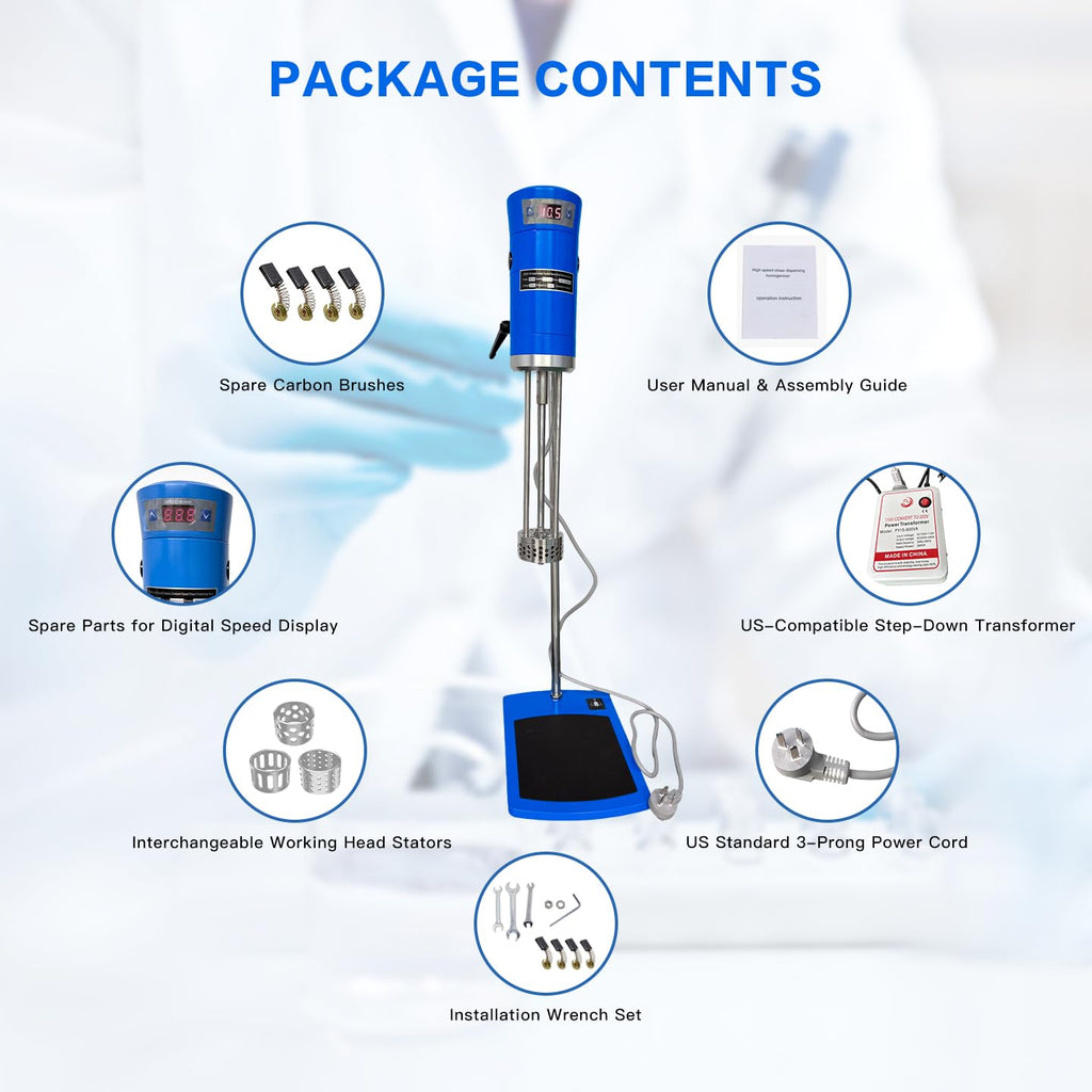 +UXI High Speed Shear Dispersing Homogenizer, 200-11000 RPM Digital Display Lab Emulsifier, 40L Capacity, 510W, Mixer Adjustable Height Stand, for Cosmetics, Food, Paints & Pharma, 110V US-Compatible