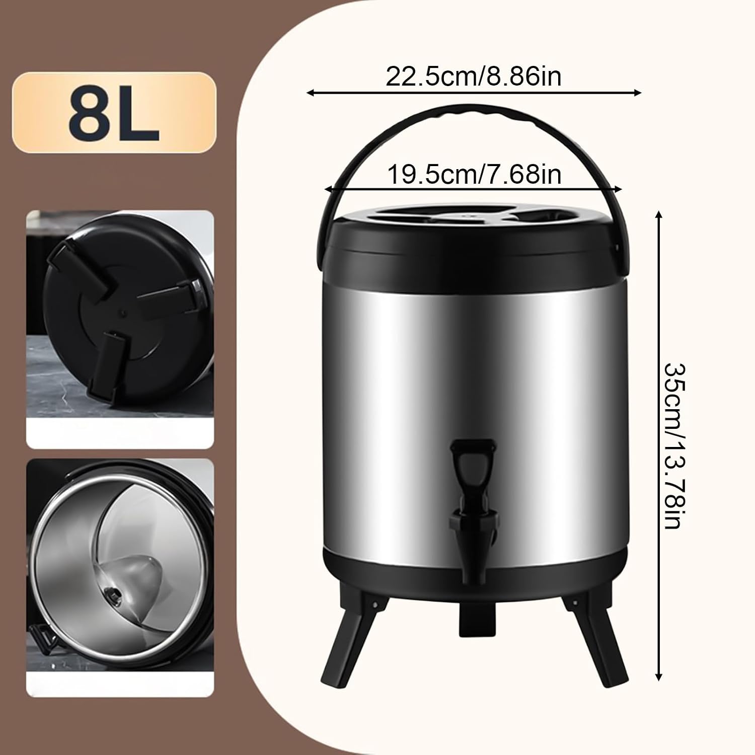 Catering Urn, Stainless Steel Catering Urn Hot Water Dispenser With Faucet - 6L/8L/10L Insulated Milk Tea Barrel For Hot Water And Beverage(8l)