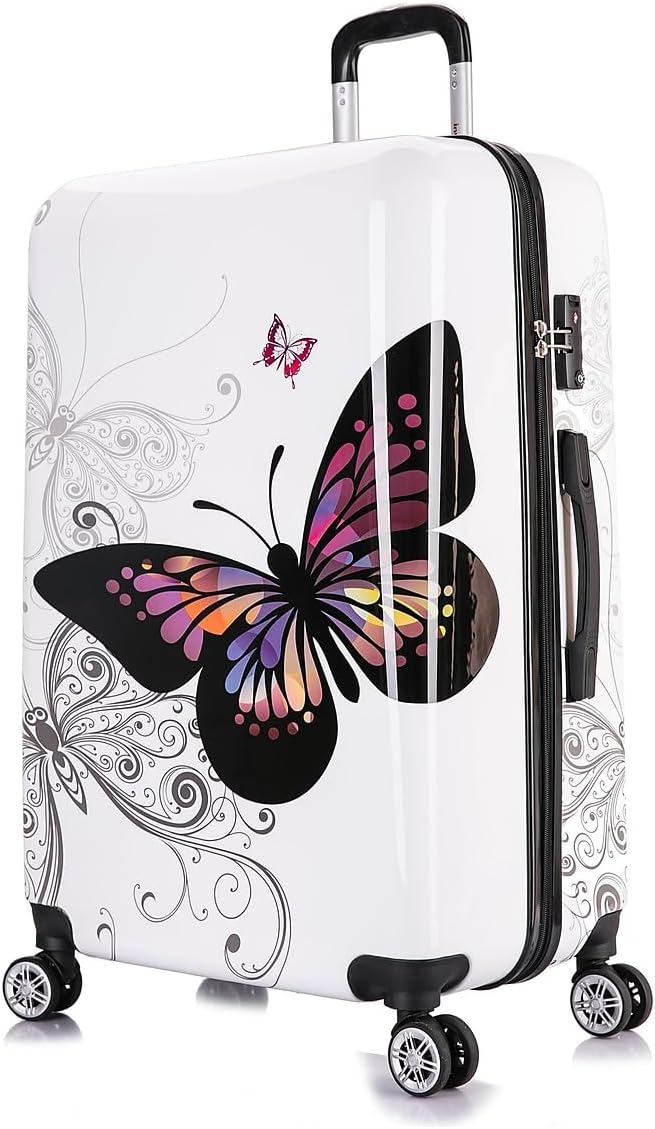InUSA Butterfly Print Luggage with Spinner Wheels | Durable Lightweight Hardside Suitcase | Travel Bag with Handle and Trolley | (20in, 24in, 28in) 3 Piece Set