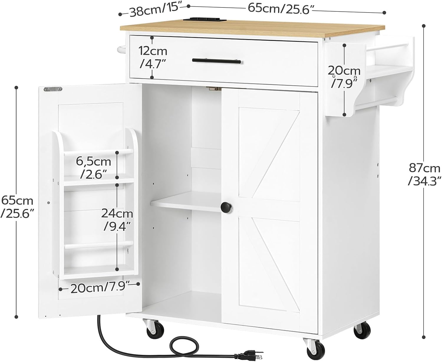 HOOBRO Kitchen Island and Rolling Kitchen Cart with Power Outlet Bundle, Storage Island with Spice Rack and Drawer, for Home WT82UZD01G1-WN88UZD01