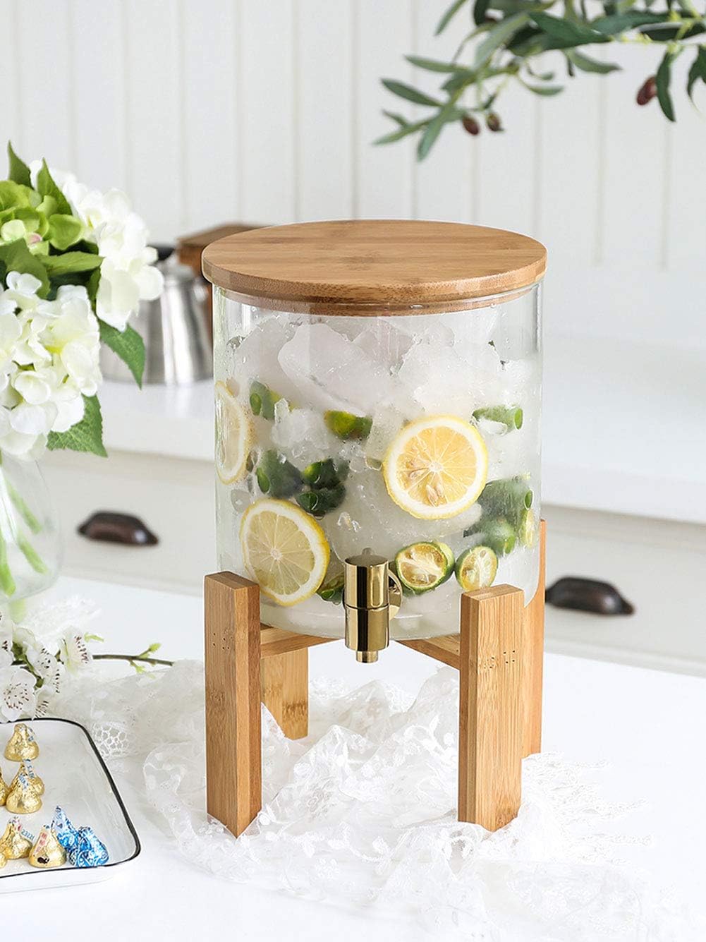 Drink Dispenser Beverage Dispenser with Infuser, Water Dispenser with Spigot, Water Pitcher for Hot/Cold Juice, Beer, Punch, Iced Tea for Parties