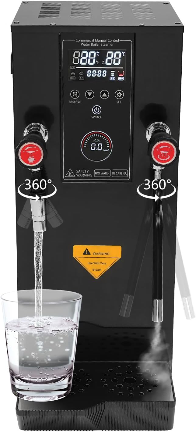 Commercial Hot Water Dispenser, 12L/3.2 Gallon 3000W, 304 Stainless Steel Instant Heating with Fixed Timer & Lcd Display for Coffee Shops, Tea Houses, Restaurants, and Offices (Black)