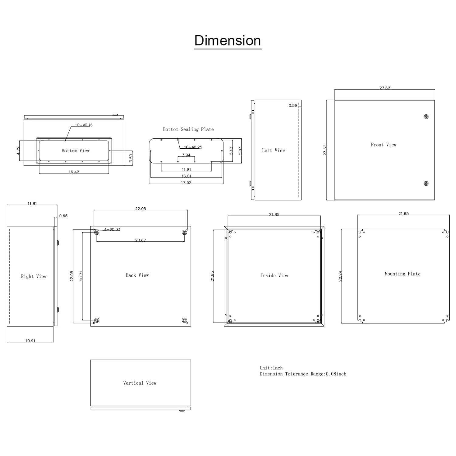 Happybuy NEMA Metal Case, 24x24x12'' NEMA 4X Metal Electric Enclosure, IP66 Water & Dust Resistant, Ideal for Both Outdoor & Indoor Applications, Comes with Mounting Plate