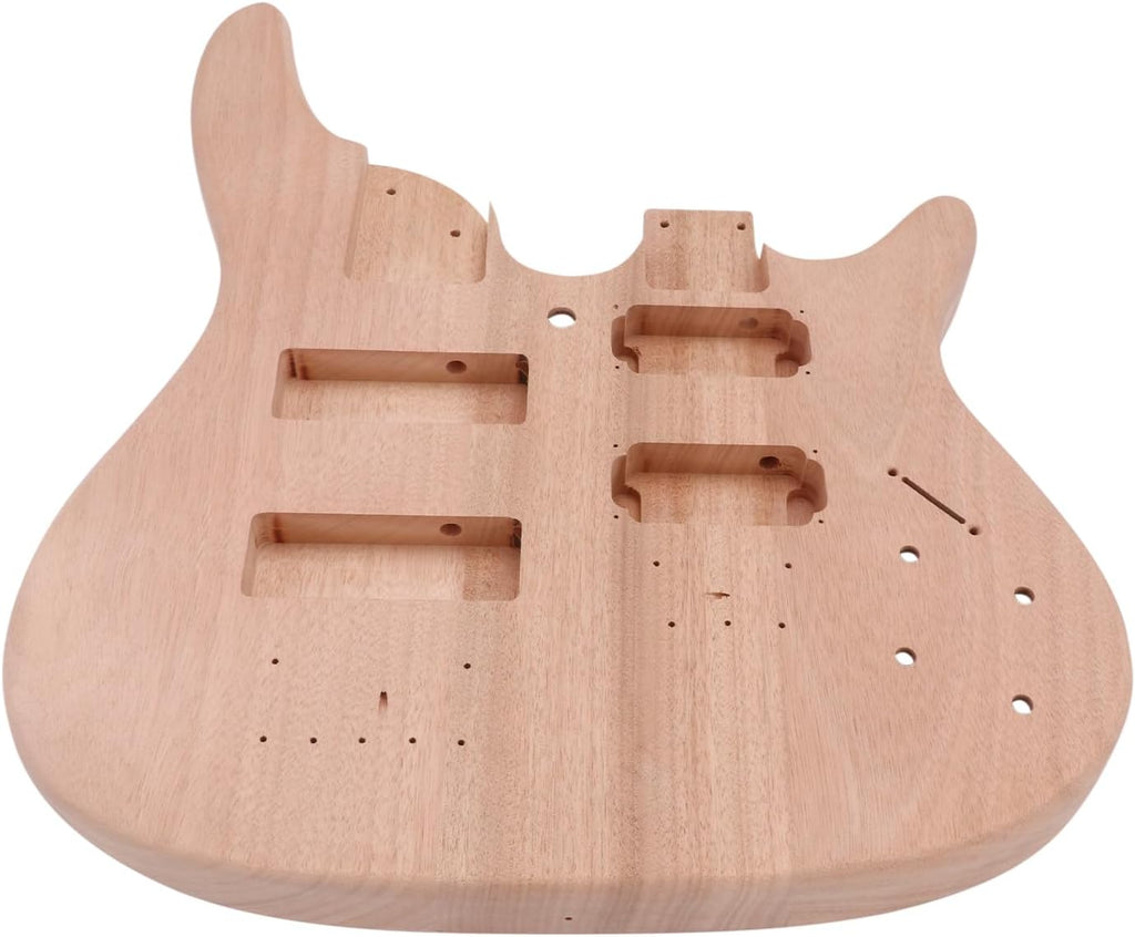 Double Neck DIY Electric Guitar and Bass Kit 6 String and 4 String Guitar Kit Right Handed with Mahogany Body Mahogany Neck Rosewood Fretboard Chrome Hardware Build Your Own Bass and Guitar.