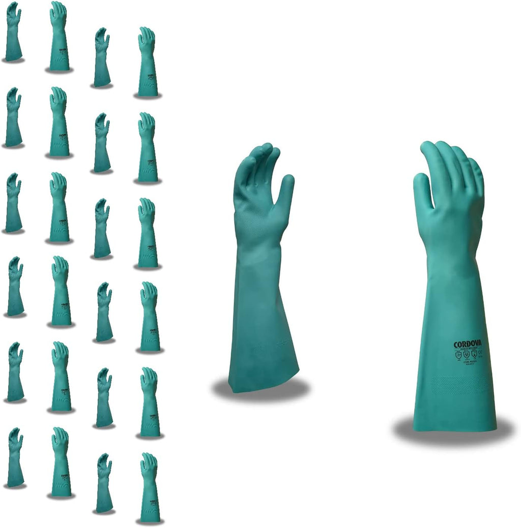 Cordova Premium Green Nitrile Gloves, Unlined, 22-MIL, Pebble Grip, 18-Inch, 12-Pack