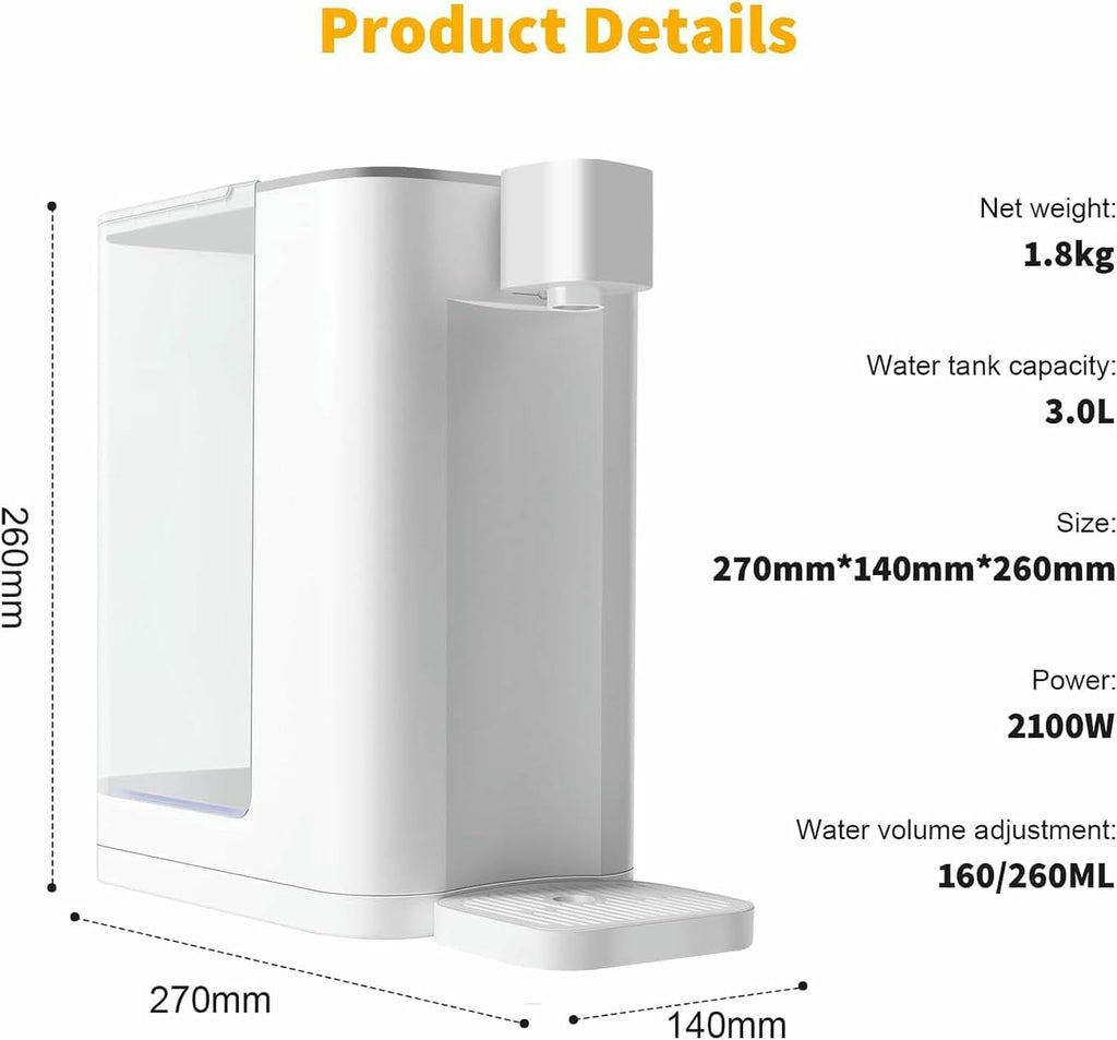 3L Instant Hot Water Dispenser, 2100W Hot Water Dispenser, Water Boiler with 5 Temperature Presets, 3s Fast Boil, with Digital Touch screen, Kettle for Home Office
