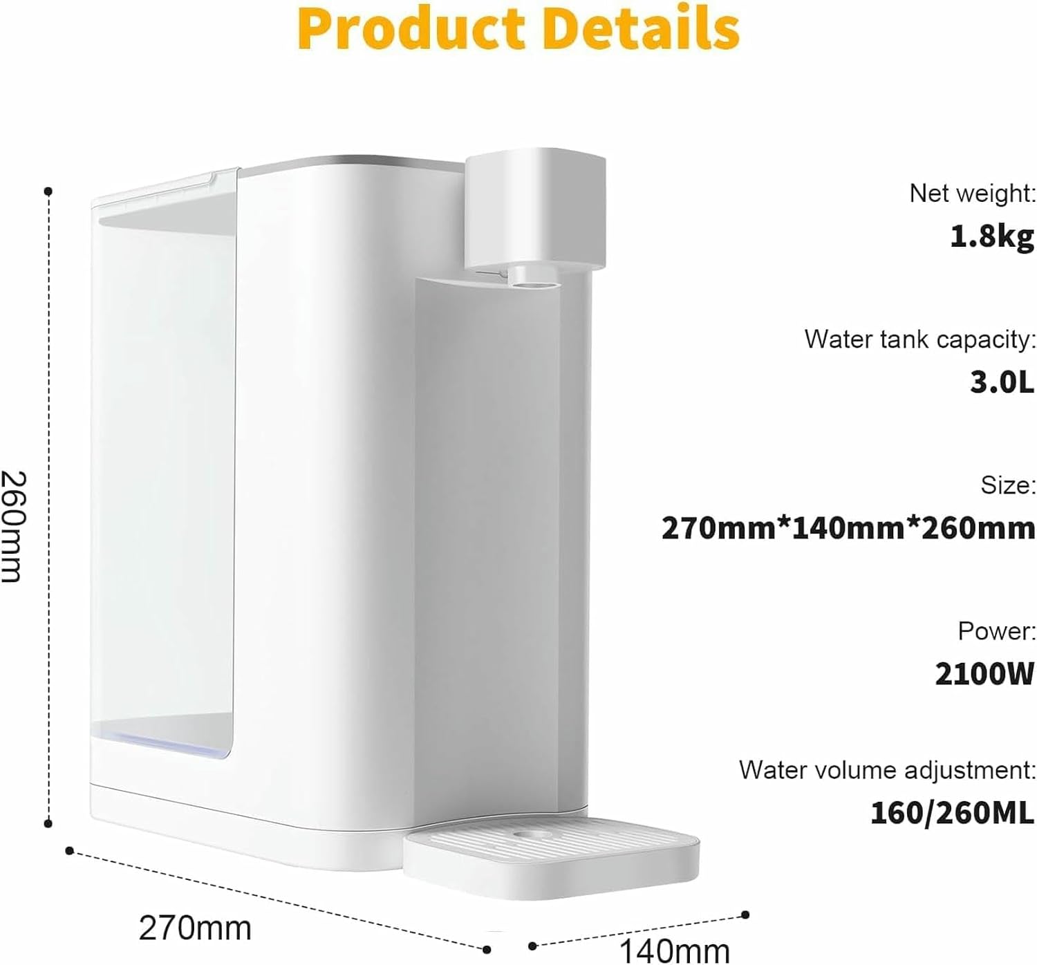 3L Instant Hot Water Dispenser, 2100W Hot Water Dispenser, Water Boiler with 5 Temperature Presets, 3s Fast Boil, with Digital Touch screen, Kettle for Home Office