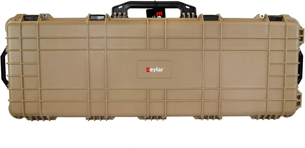 Eylar 48' Inch Protective Roller Rifle Hard Case with Foam, Waterproof & Crushproof, Two Rifles Or Multiple Guns, Pressure Valve with Lockable Fittings Tan FDE