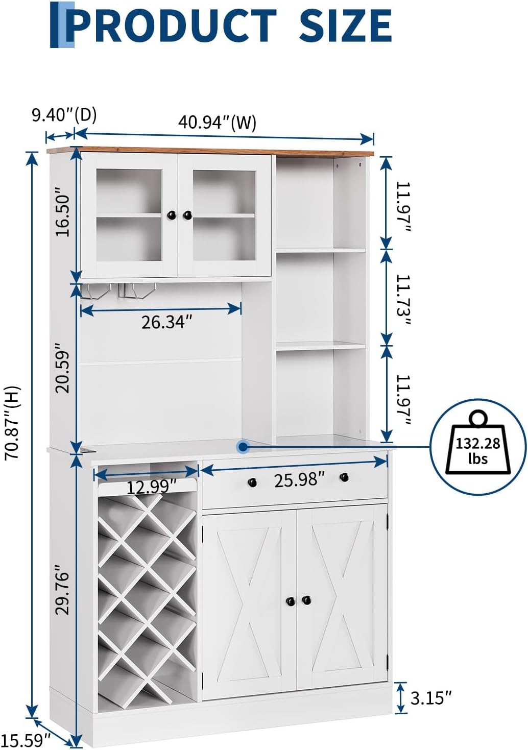 Coffee Bar Cabinet with Power Outlet & Exquisite Barn Doors, 72'' Sideboard Buffet Cabinet with Wine Bottle Rack, Large Kitchen Buffet with Storage and Wine Rack for Kitchen, Dining Room, Living Room