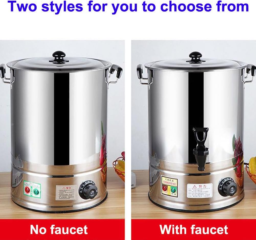 40L Commercial Catering Urn Electric Boiler Dispenser 30-110°C Temp Control Soup Kettle Buffet Warming Pot - No-Faucet Hot Water Bucket