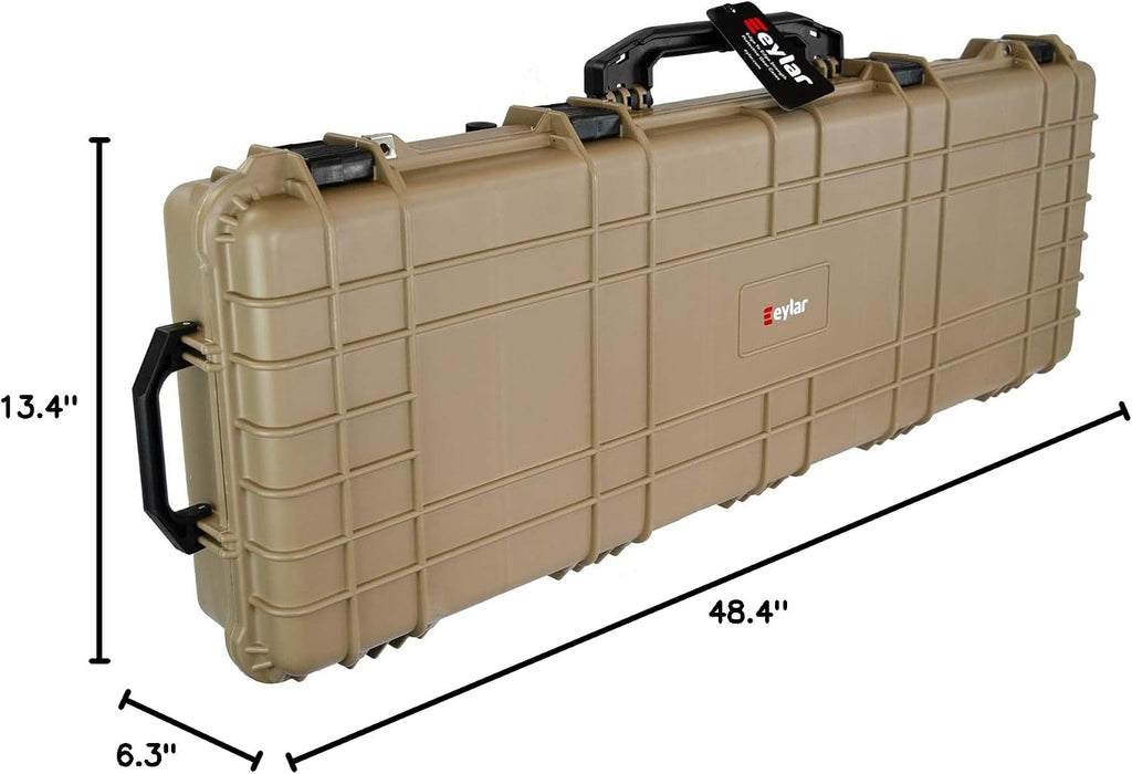 Eylar 48' Inch Protective Roller Rifle Hard Case with Foam, Waterproof & Crushproof, Two Rifles Or Multiple Guns, Pressure Valve with Lockable Fittings Tan FDE