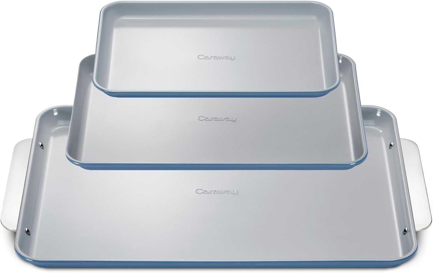 Caraway Non-Stick Ceramic Baking Sheet Trio - Naturally Slick Ceramic Coating - Non-Toxic, PTFE & PFOA Free - 18 x 13' Large, 15 x 10' Medium, & 9' x 13' Small - Slate