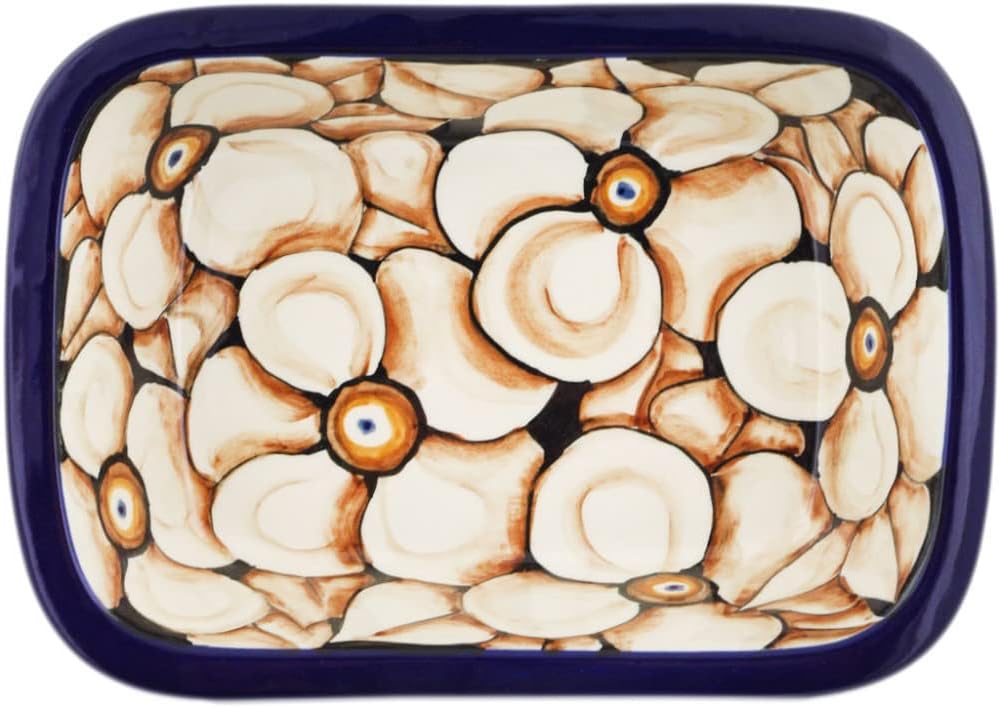 Polmedia Polish Pottery Rectangular Baker UNIKAT - Autumn Poppies Pattern Handmade in Boleslawiec Poland by Ceramika Artystyczna + Certificate of Authenticity