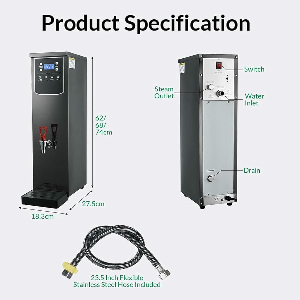 20 litres Commercial Hot Water Boiler, Non Drip Tap, 2.5kW Drinking Hot Water Boiler, Coffee Making Water Heater,Autofill Stainless Steel Tea, Fast Boiling Water
