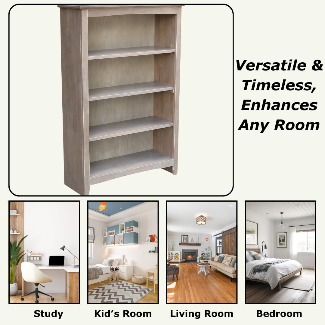 Shaker Solid Wood Bookcase, 48' High, Washed Gray Taupe