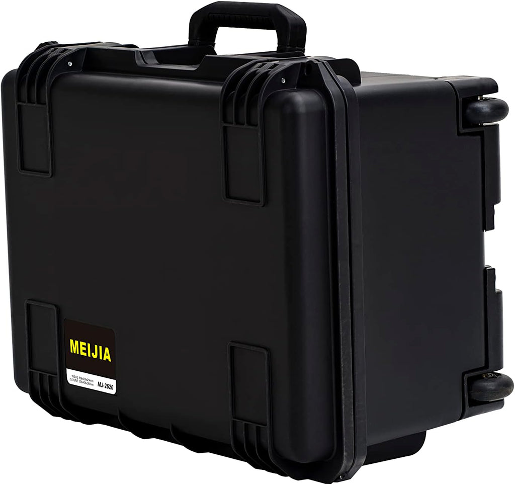MEIJIA Portable All Weather Waterproof Rolling Hard Case,Camera Case with Customizable Fit Foam,Lightweight design with pull handle and wheels,21.2'x16'x10.51',Black