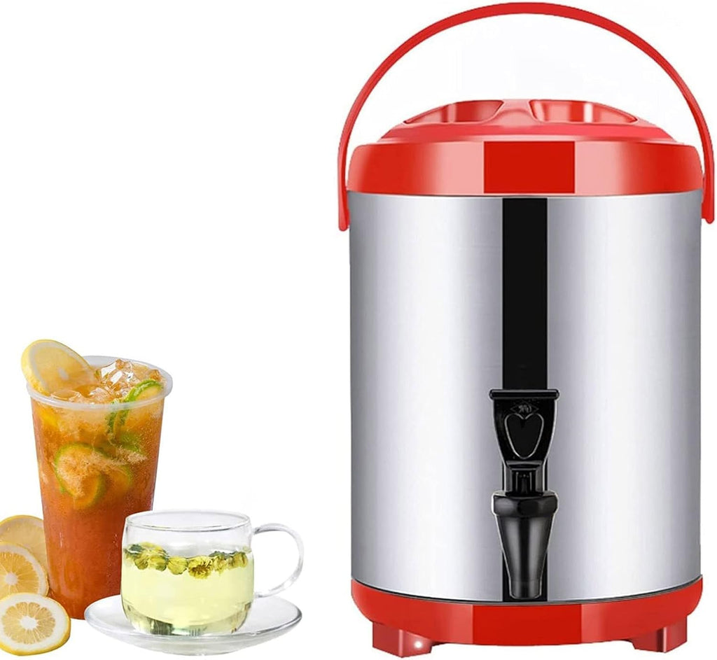 Boiler Warmer Coffee Urn Stainless Steel Hot Water Kettle Dispenser with Cover and Spigot, Milk Tea Bucket Insulated Barrel for Hot Water or Beverage/Red/6L