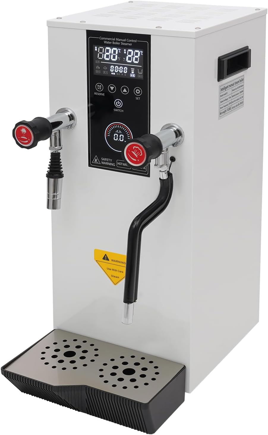 Milk Frother, 12L Commercial Hot Water Dispenser with Inlet Pipe Drip Tray Fixed Time Water Boiler 3000W Electric Water Steamer Dispenser for Heat Beverages Extract Tea Brew Milk (White)