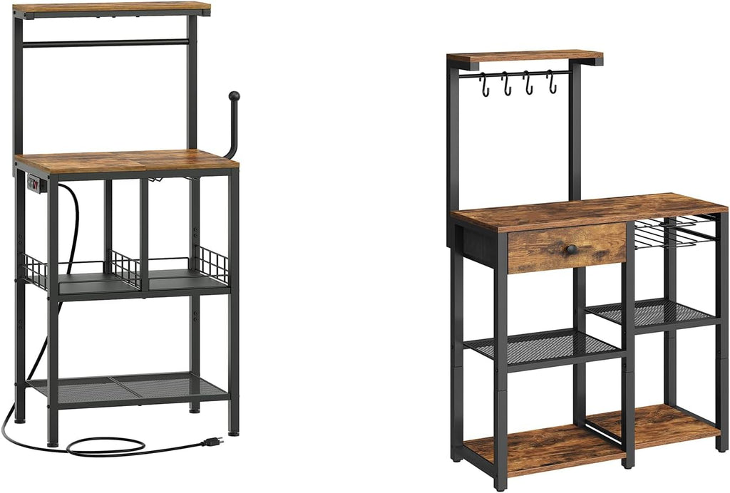 YATINEY Bakers Rack with Power Outlet, Microwave Stand with Paper Holder, Bakers Rack with Storage, HB02UBR-KF60BRY1