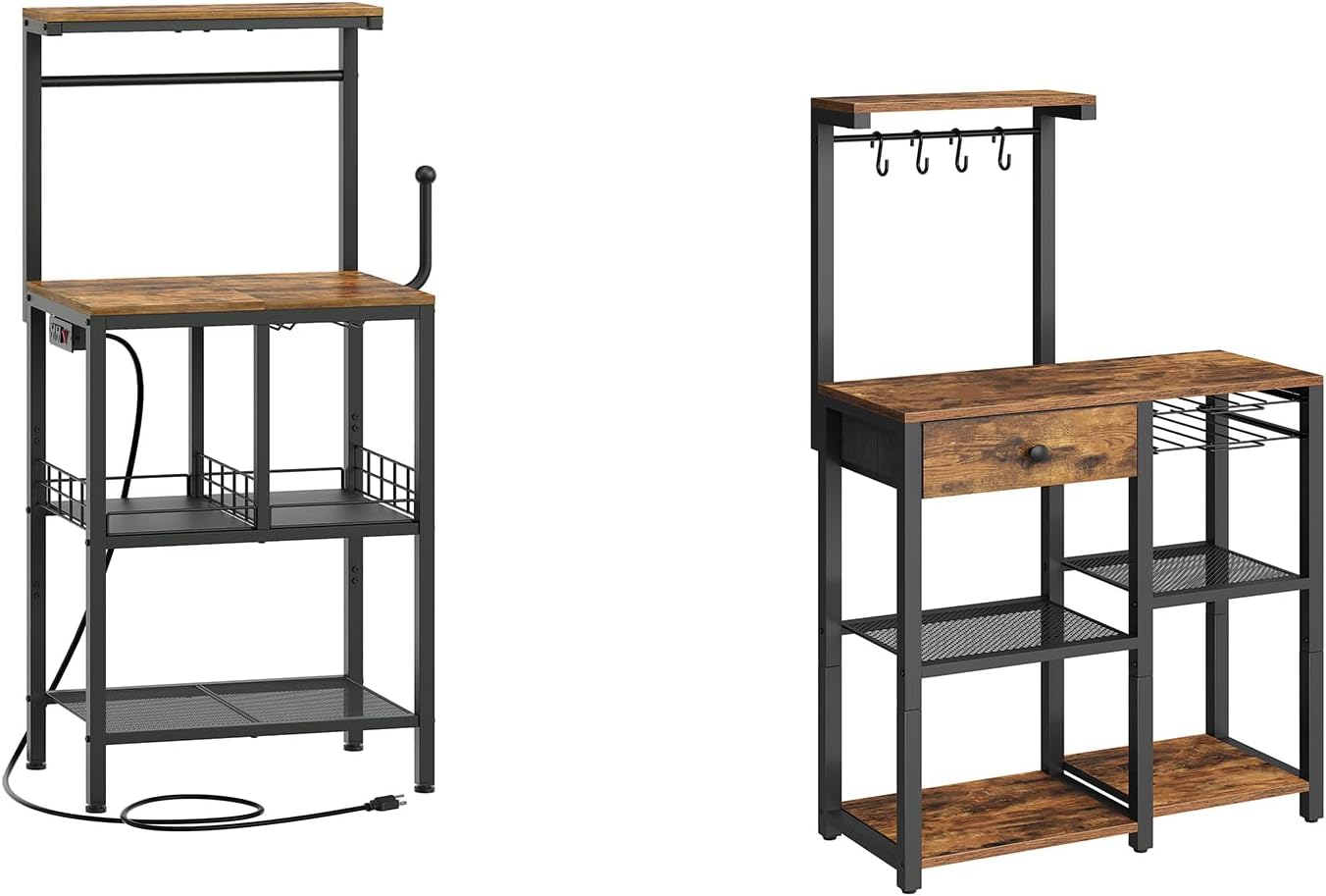 YATINEY Bakers Rack with Power Outlet, Microwave Stand with Paper Holder, Bakers Rack with Storage, HB02UBR-KF60BRY1