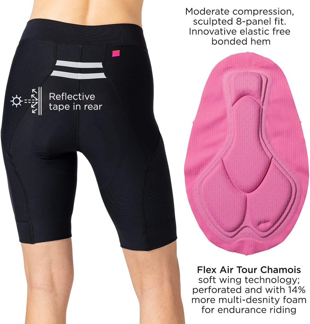 Terry Bike Shorts Women Padded Grand Touring Bike Shorts for Women Cycling with Pockets Compression Flex Air Tour Chamois