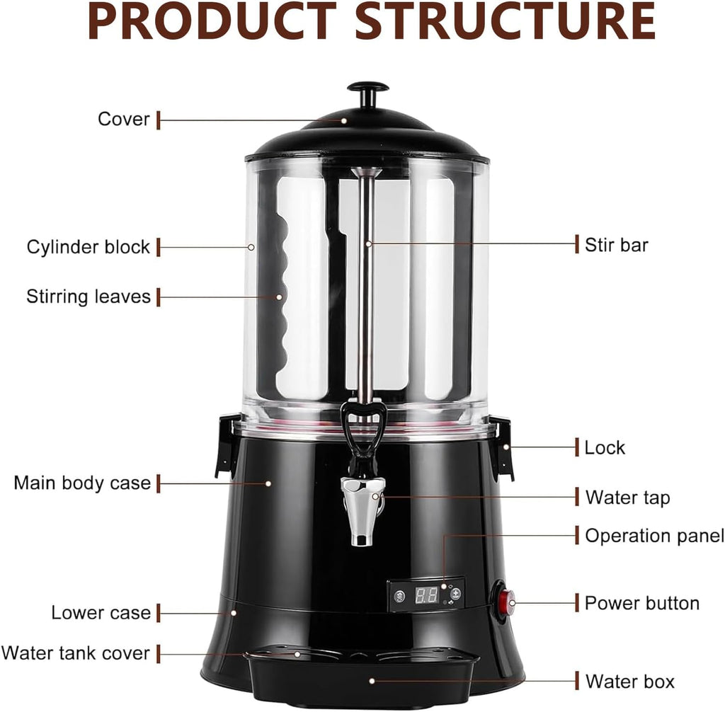 Commercial Hot Chocolate Machine & Beverage Dispenser, 5L/10L Electric Warmer for Coffee, Hot Chocolate, Milk Tea, 600W Chocolate Dispenser Warmer for Cafes & Restaurants,5L