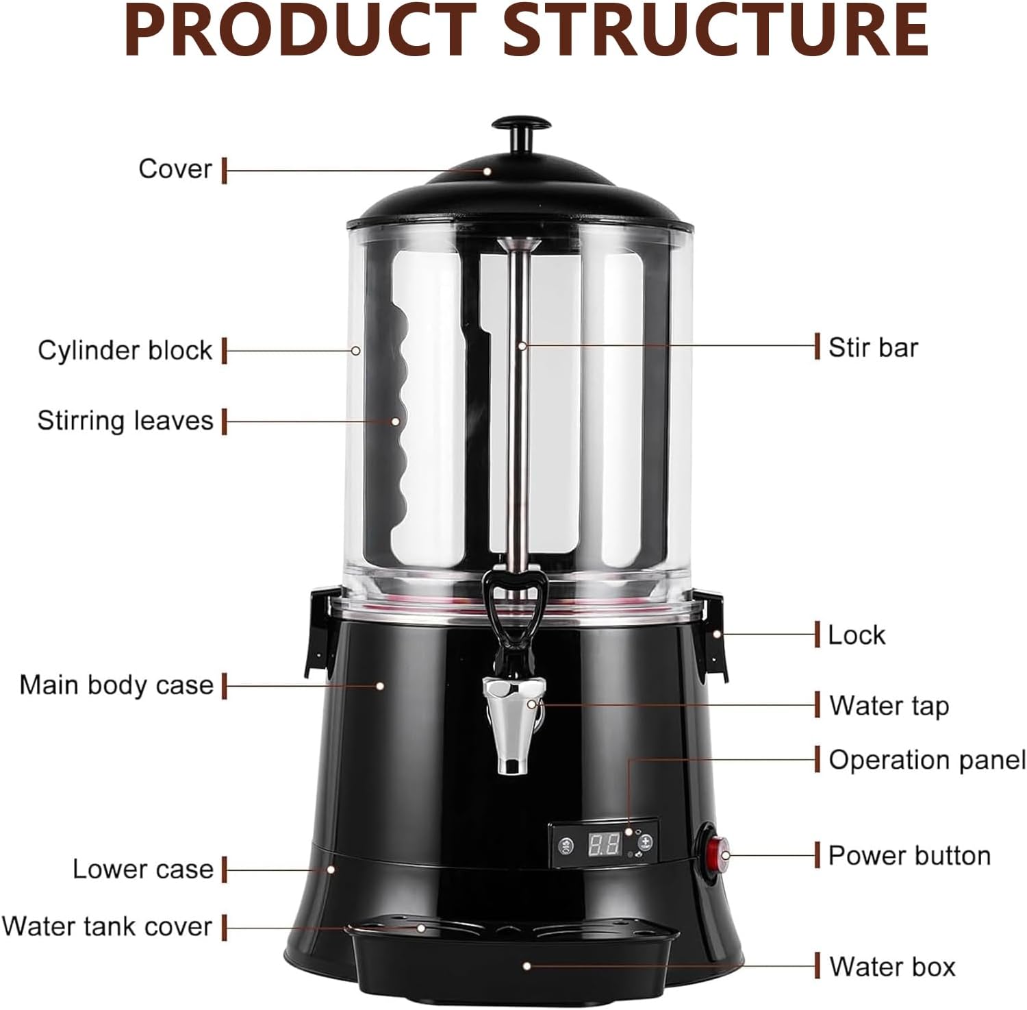 Commercial Hot Chocolate Machine & Beverage Dispenser, 5L/10L Electric Warmer for Coffee, Hot Chocolate, Milk Tea, 600W Chocolate Dispenser Warmer for Cafes & Restaurants,5L