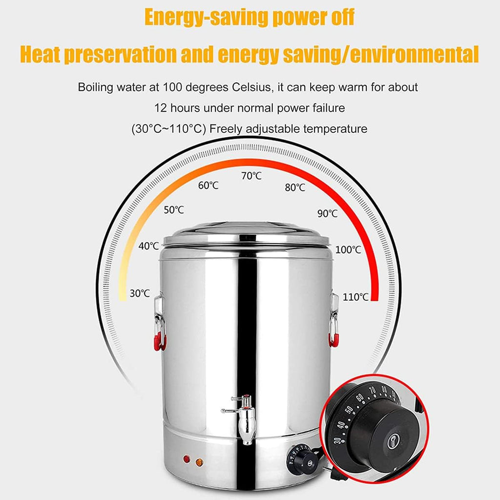 Stainless Steel Catering Urn Dispenser, Commercial Electric Hot Water Boiler, Water Dispenser, for Hotels, Buffets And Catered Events/Transparent,37L