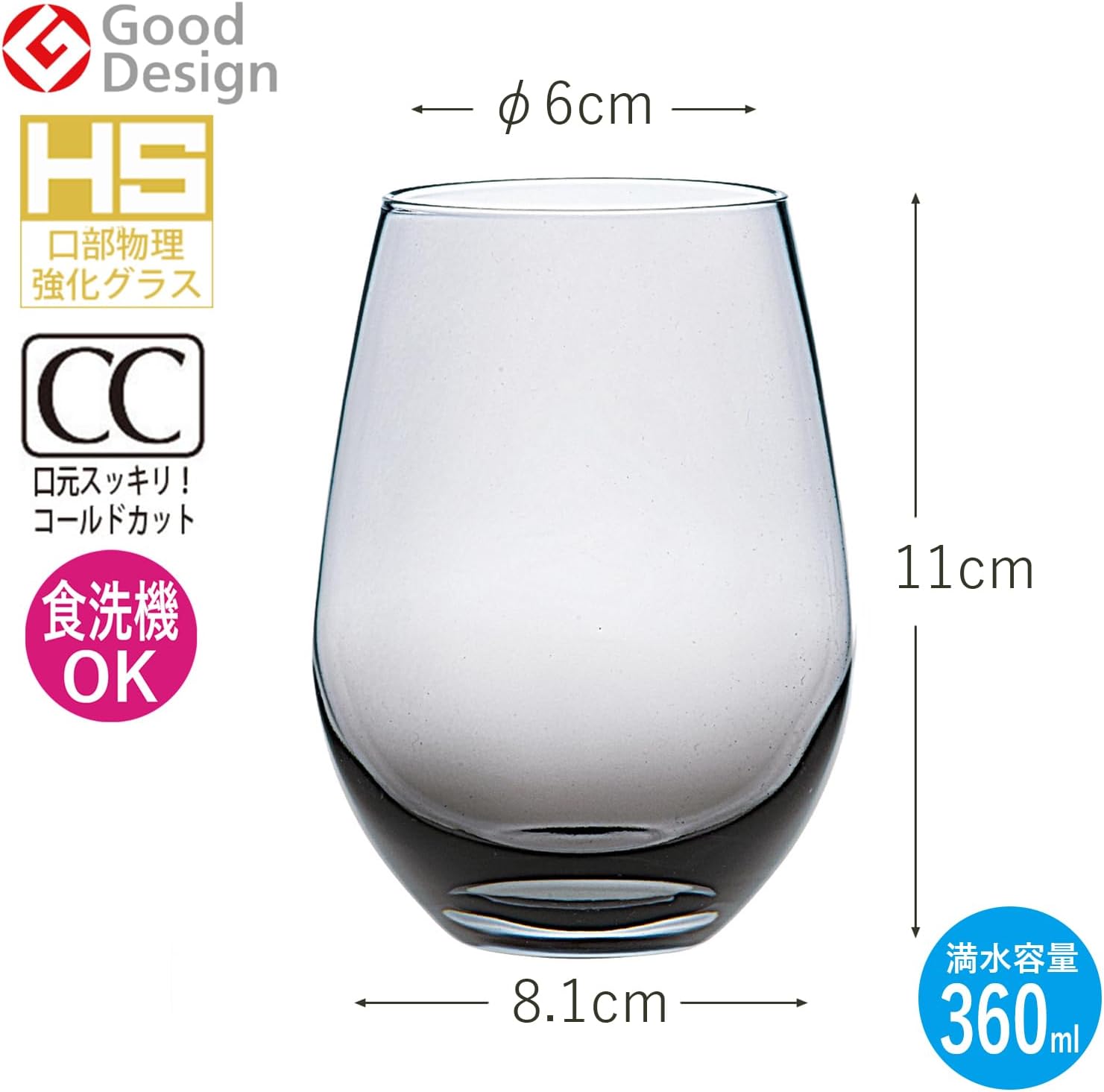Toyo Sasaki Glass T-24104HS-SS Tumbler Glass, Water Variation, Approx. 12.2 fl oz (360 ml), Pack of 60, Black, Smoke, Made in Japan, Shatter-Resistant, Dishwasher Safe, Tumbler, Glass, Cup