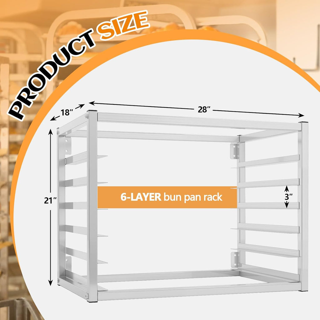 Zonon 6 Tier Wall Mounted Sheet Bun Pan Rack, 28' x 18' x 21' Aluminum Baking Tray Racks Holds 6 Full-size Sheet Pans for Bakeries Restaurants Catering Kitchens(1 Pcs)