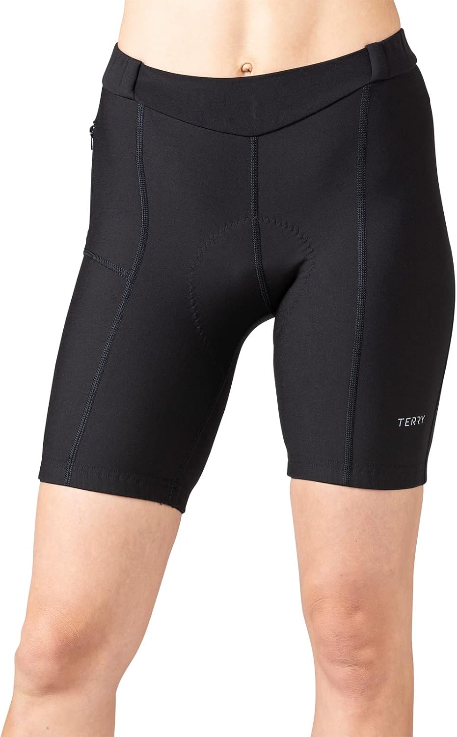 Terry Touring Bike Short Regular 8' Long Womens Padded Cycling Shorts for Women Compression Pockets Leg Grippers