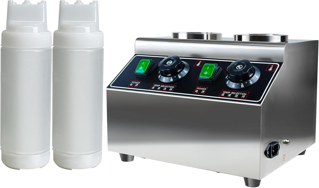 KOOTEN Cheese Warmer Electric Sauce Bottle Warmer Hot Chocolate Warmer and Dispenser 0.68x2 Qt Commercial Hot Fudge Warmer 86-185℉Sauce Warmer Dispenser,Double Bottles Nacho Cheese Warmer