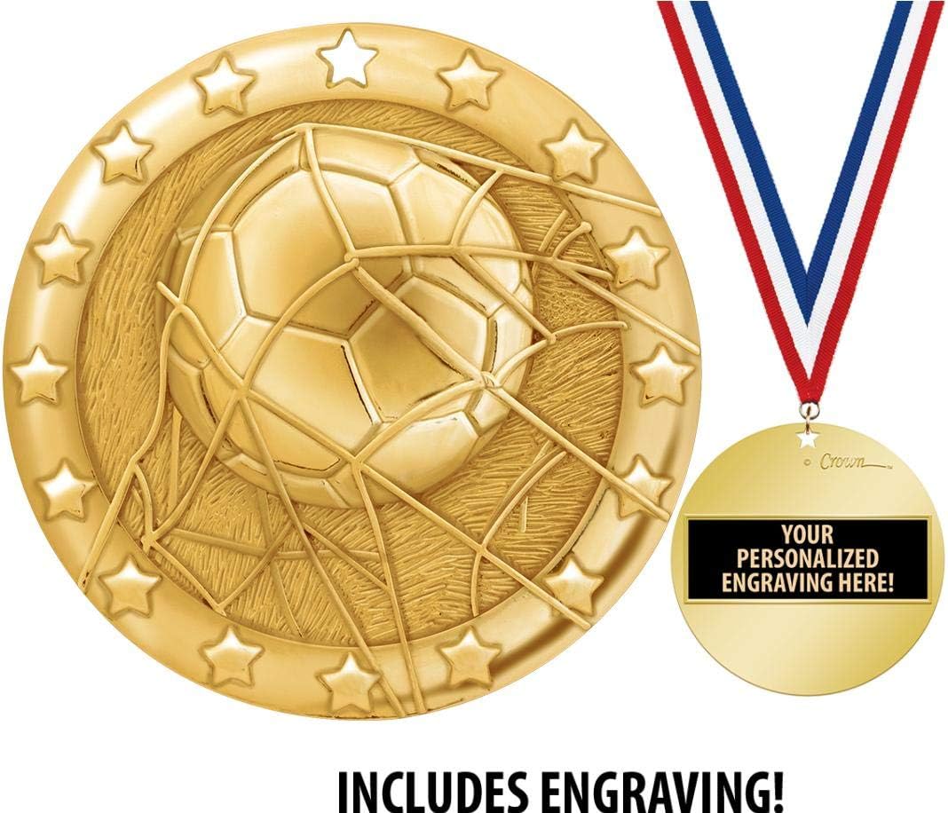 Crown Awards Soccer Medal, 2' Shiny Gold Soccer Medals for Kids with Free Custom Engraving Prime