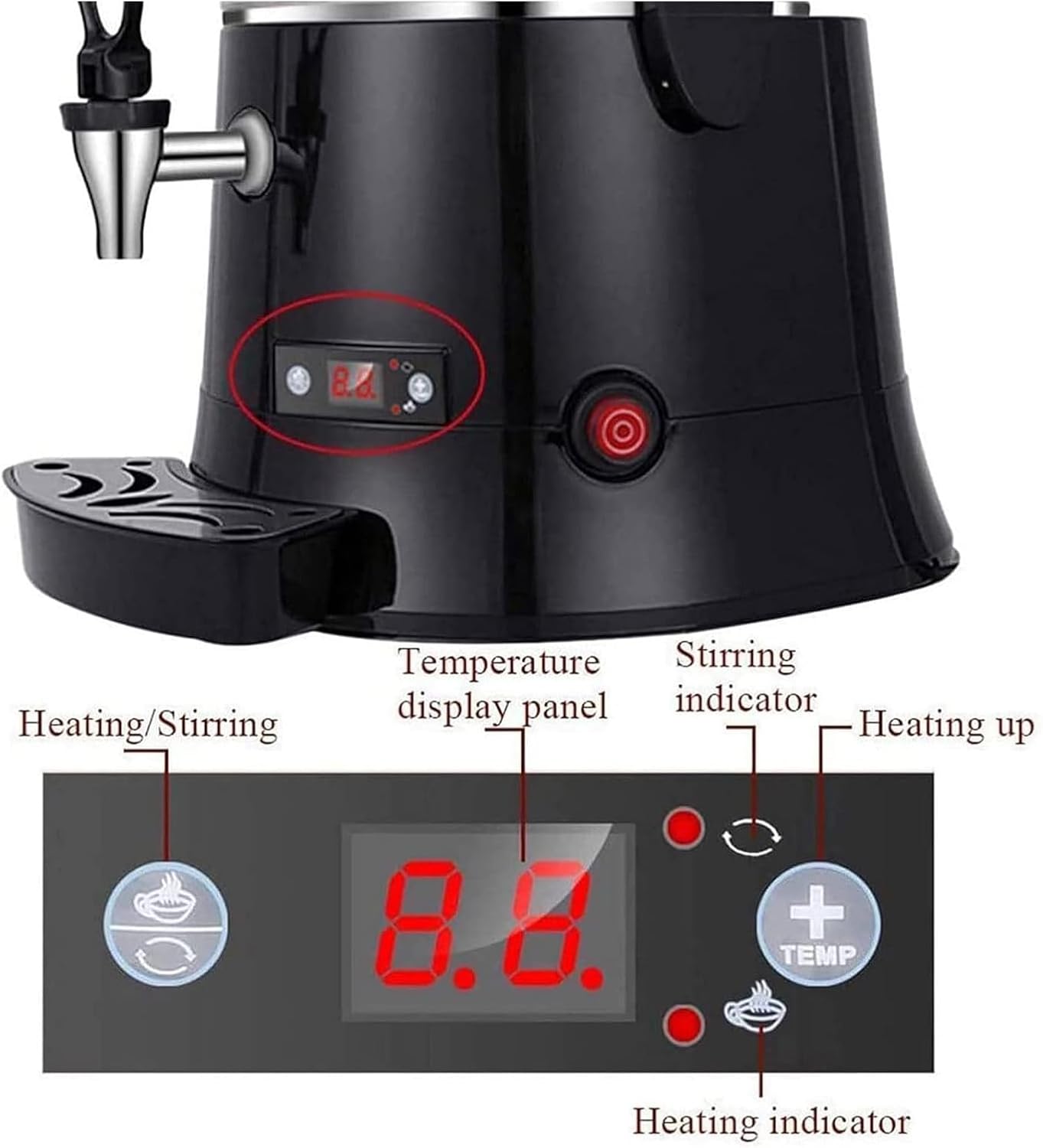 Chocolate Dispenser, Electric Hot Chocolate Warmer Machine with LED Display (30℃-90℃), Ideal for Heating Chocolate, Coffee, Milk, Tea, and Juice