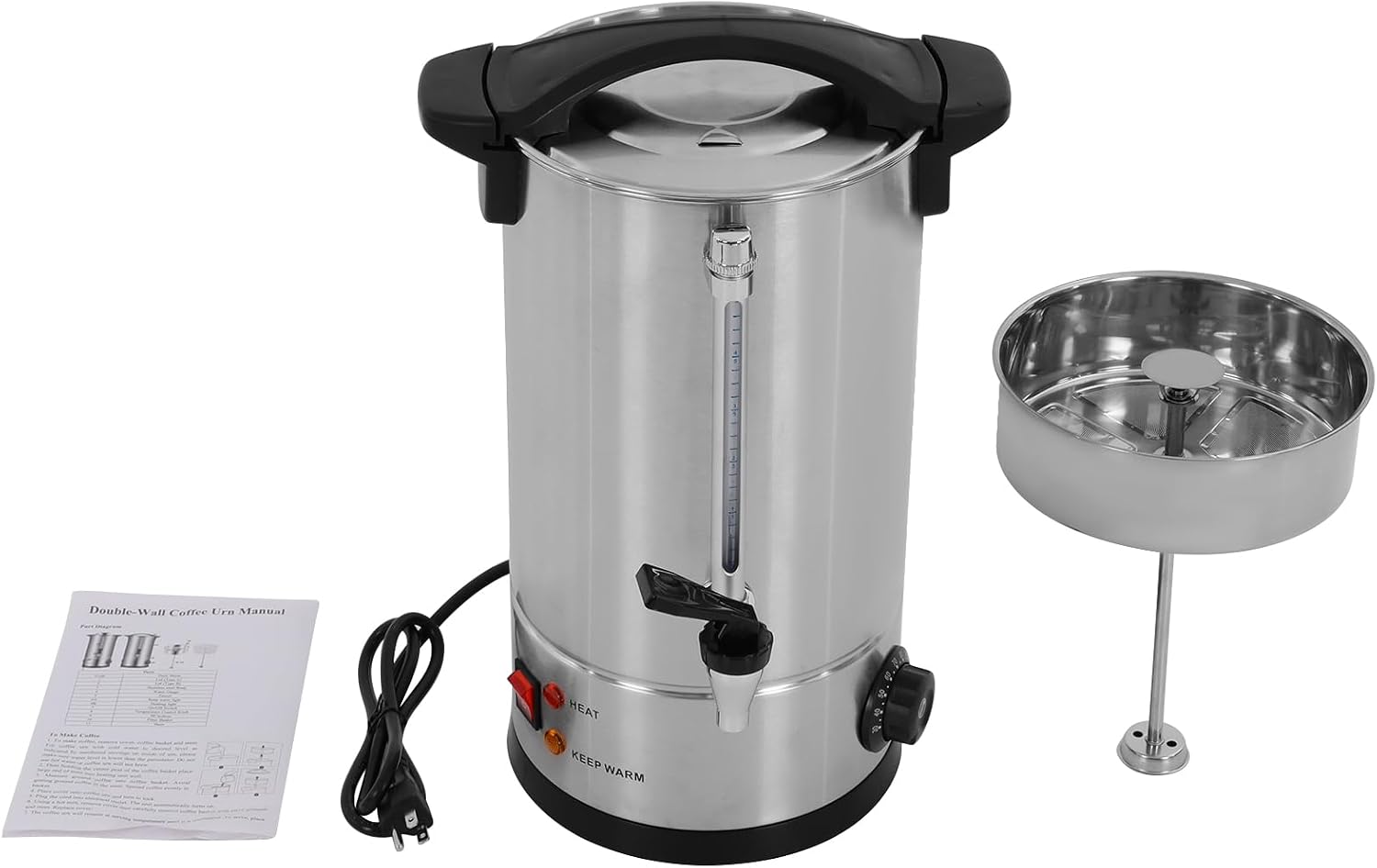 125-Cup Commercial Coffee Urn, 25L / 6.6Gal 304 Stainless Steel Electric Coffee Maker with Temperature Control (86-230°F), 950W Fast Brew Hot Water Dispenser for Catering, Parties & Office Use, Silver