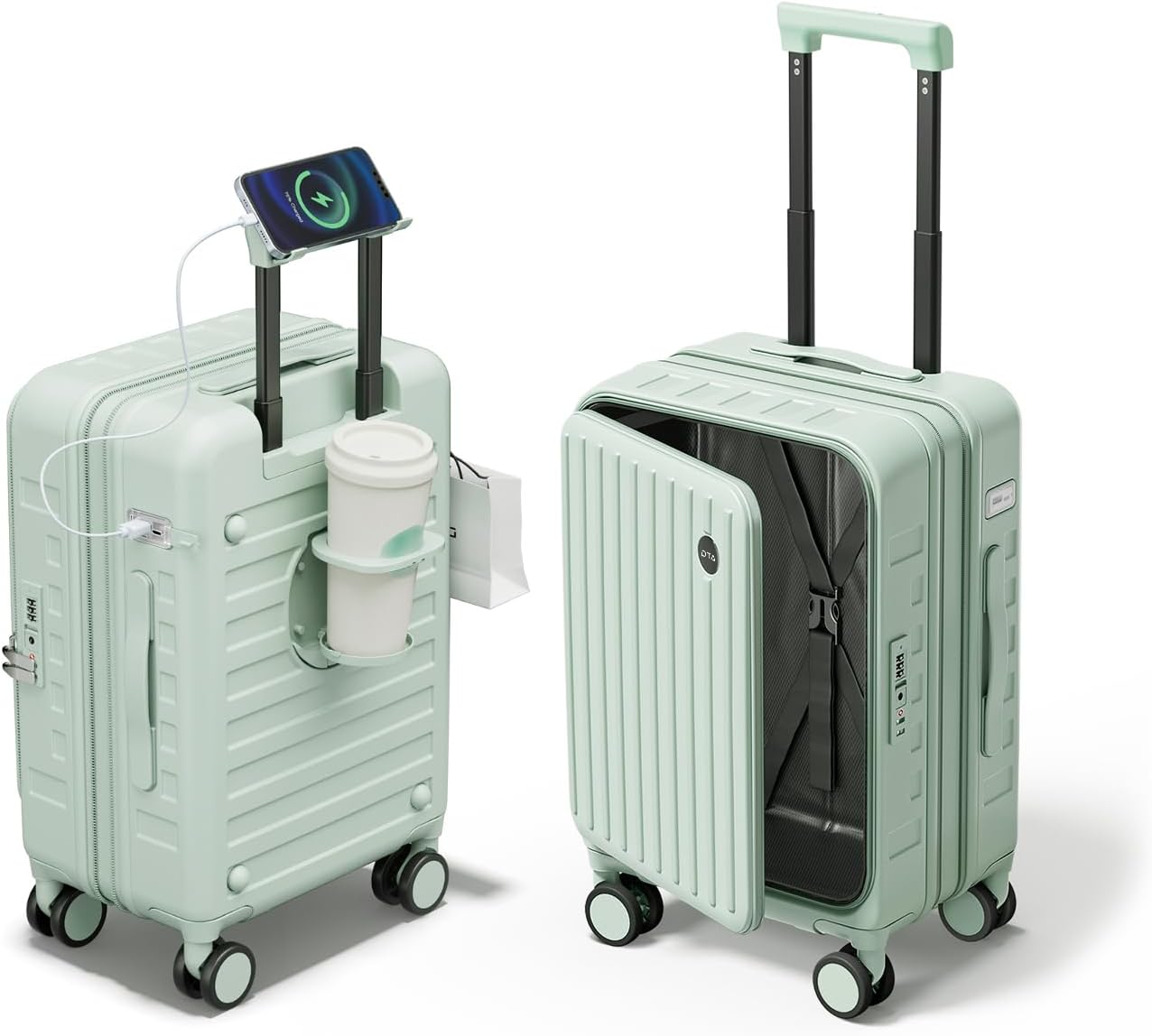 Expandable Lightweight PC Hard Shell Suitcase, 20-inch Carry On Luggage with TSA Lock, 360 Silent Spinner Wheels, Top Opening & Cup Holder - Ideal for Business Travel Suitcase (Mint Green)
