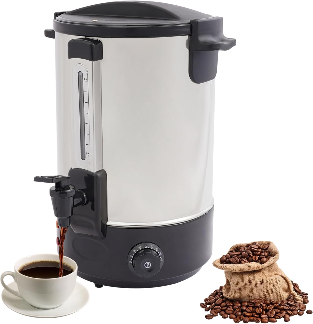 Commercial Grade Coffee Maker & Hot Water Urn - 87-Cup Large Capacity with Double-Wall Stainless Steel, Quick Brew & Keep-Warm for Tea & Coffee at Events & Catering - Black