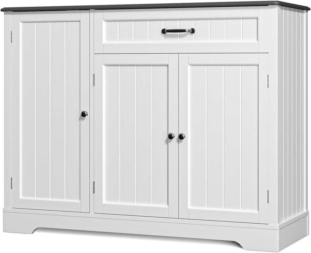 Gizoon Kitchen Coffee Bar Cabinet with Storage Kitchen Sideboard Buffet Cabinet with Drawers, Short Pantry with Door and Shelves for Bathroom and Living Room, White and Black, Painted