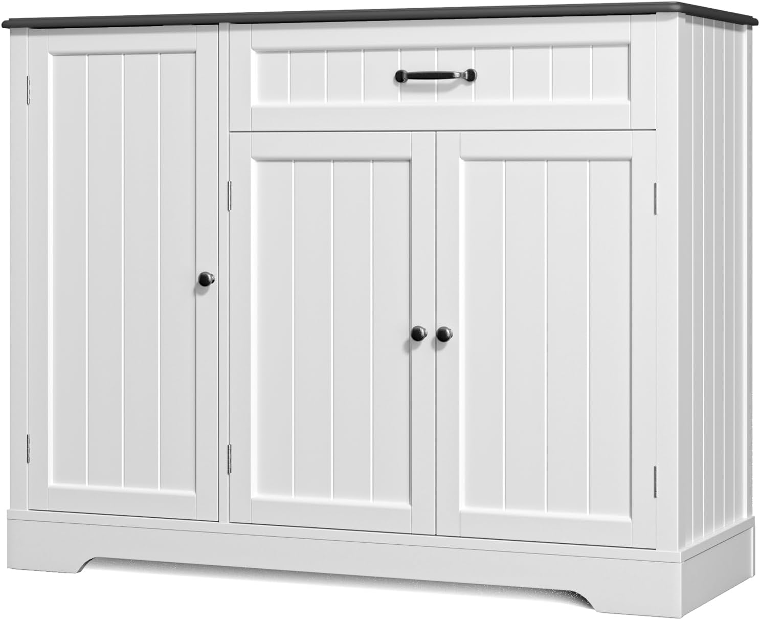 Gizoon Kitchen Coffee Bar Cabinet with Storage Kitchen Sideboard Buffet Cabinet with Drawers, Short Pantry with Door and Shelves for Bathroom and Living Room, White and Black, Painted