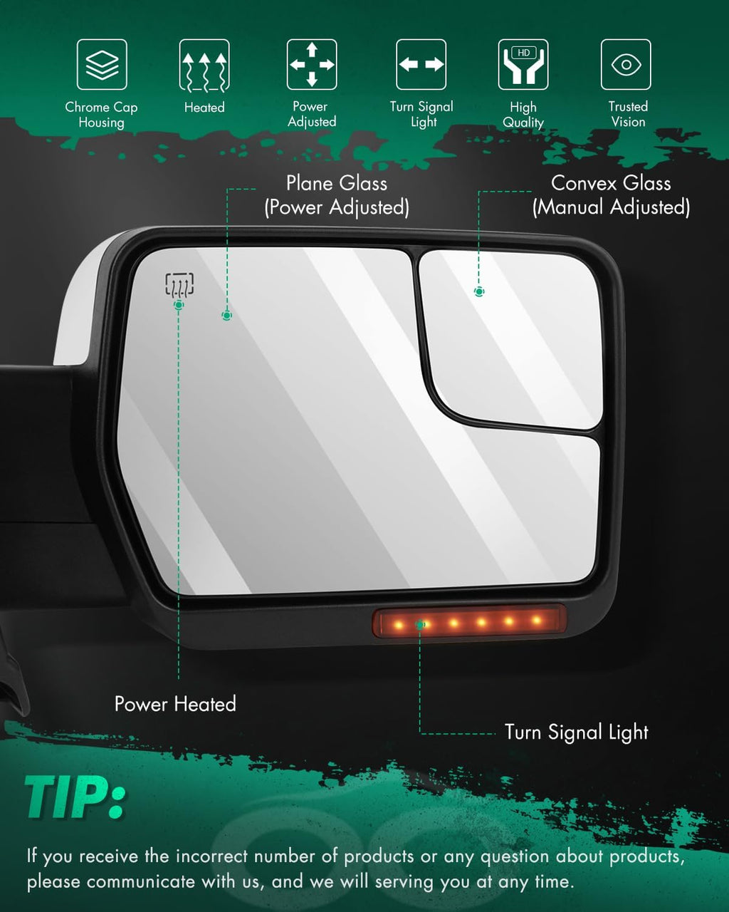 SCITOO Towing Mirrors for 2004-2014 for Ford for F-150 Blind Spot Mirror Power Heated Chrome Puddle Signal Double Glass (Driver Side and Passenger Side)
